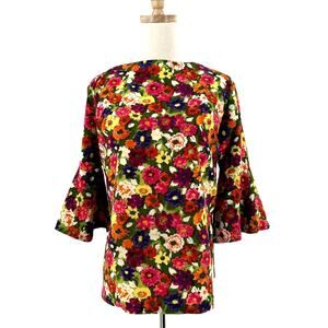 VTG 70s Joy Stevens Womens Blouse Medium? Bell Sleeve Buttons Floral Hippie Boho